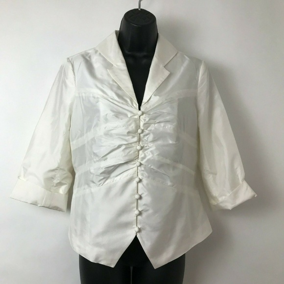 Doncaster Blazer Ivory Ruched Silk Sz 10 P New - Picture 1 of 6